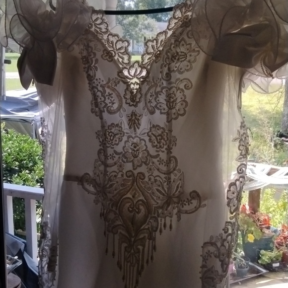 wedding dress size 12 white with sequins and pearl long train San Martin - Picture 16 of 16